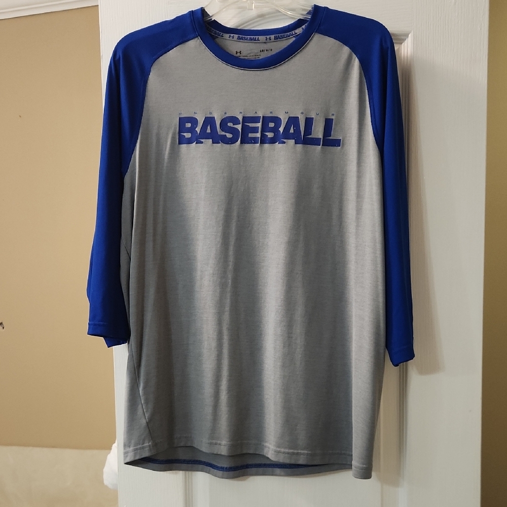 Under Armour Heatgear Gray and Blue Long Sleeve Baseball Tee